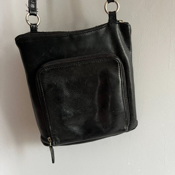 Vintage Fossil Genuine Leather Crossbody Shoulder Bag Small Black Purse - Picture 1 of 10